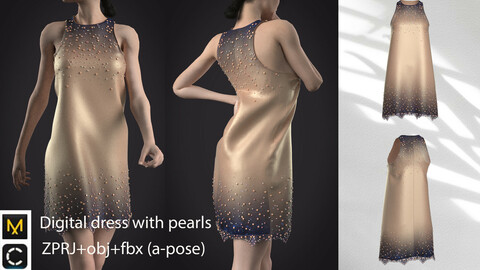 Digital dress with pearls/clo3d/marvelous designer