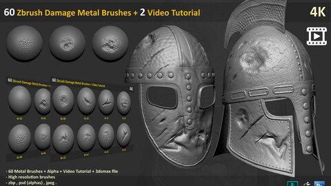 60 Zbrush Damage Metal Brushes + 2 Video Tutorial - Vol 1