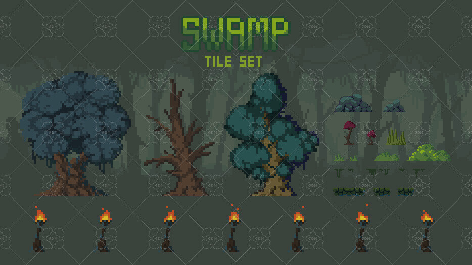 Free Swamp Game Tileset Pixel Art 