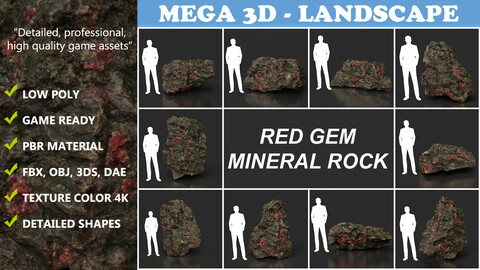 Low Poly Red Gem Mineral Rock 210823