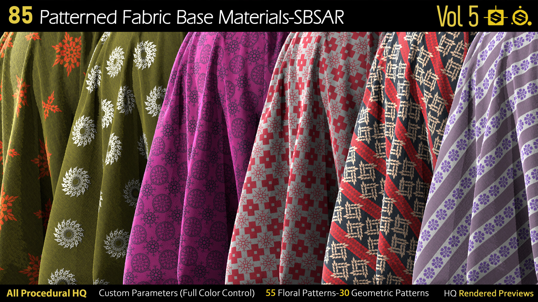 ArtStation 85 Patterned Fabric Base MaterialsSBSAR Game Assets
