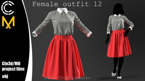 Female outfit 12. Marvelous Designer/Clo3d project + OBJ.