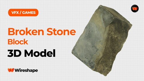 Broken Stone Block Raw Scanned 3D Model