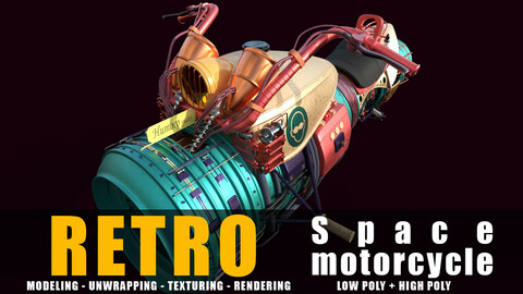 retro Space motorcycle game ready low poly