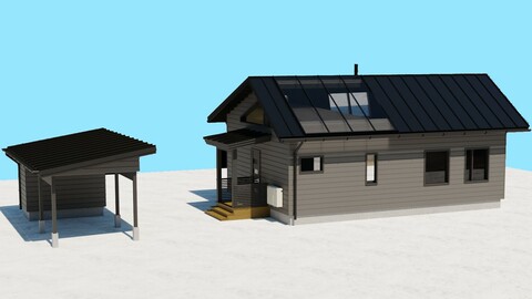 Gray Wooden House with a glass roof 3D model