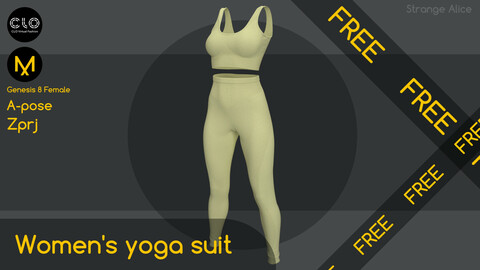 Free women's yoga suit. Clo3d, Marvelous Designer projects.