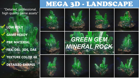 Low Poly Green Gem Mineral Rock 210829