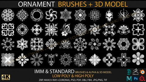 Ornament IMM & Standard Brushes+3D model+ Alpha 4K (V.02)