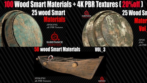 100 Wood Smart Materials + 4K PBR Textures ( 20%off )