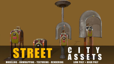 Phone Station series old game ready street assets low poly and high poly