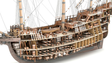 This 3D Galleon includes a fully detailed interior 01