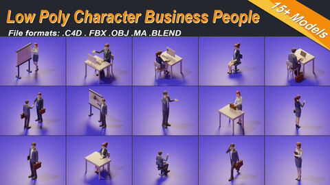 Low Poly 3D Stylized Character Business People Isometric Set