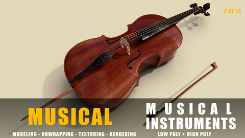 cello Musical instruments full detail low poly and high poly