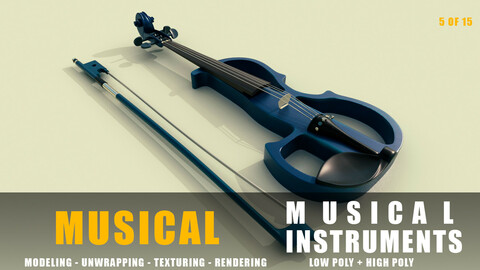 Electric violin Musical instruments full detail low poly and high poly