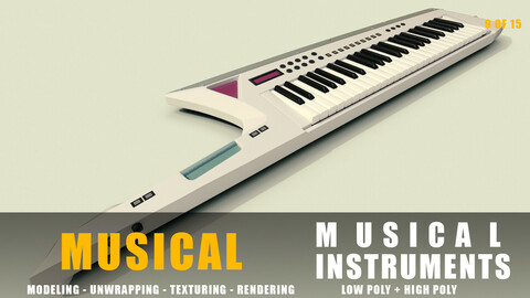 keytar Musical instruments full detail low poly and high poly