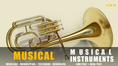 tenor horn instruments full detail low poly and high poly