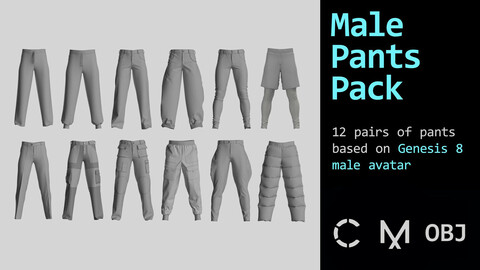 Male pants pack v1.2 / MD / CLO 3D / Gen. 8 / zprj and obj