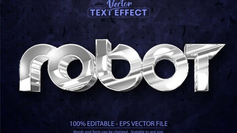 Robot editable text effect, shiny silver color and metallic font style