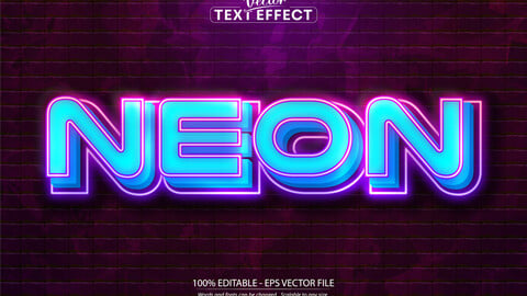 Neon text, neon style editable text effect on brick wall background