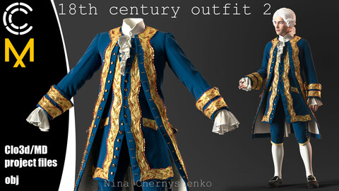 18th century outfit 2. Marvelous Designer/Clo3d project + OBJ.