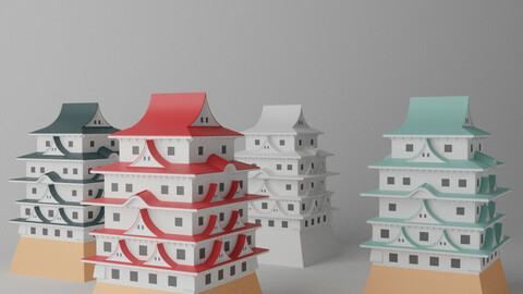 Cartoon Japanese Castle Collection  3D model
