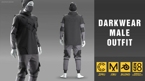 Darkwear male outfit. MD/CLO3D PROJECT FILE + OBJ + BLEND