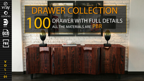 DRAWER COLLECTION: 100 Drawer With Full Detail + PBR Texturing
