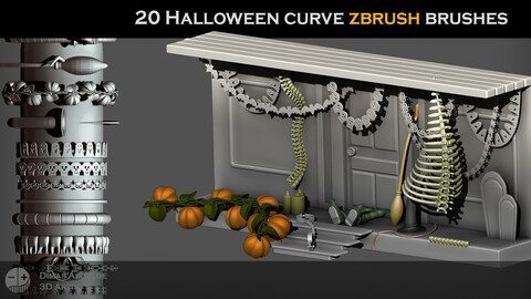 20 Halloween zbrush IMM Curve Brushes (Blender)
