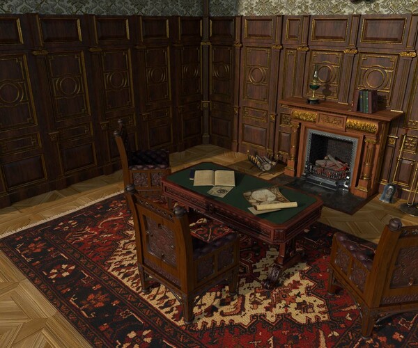 ArtStation Victorian Living Room With Fireplace Game Assets   File 