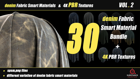 30 Denim Fabric Smart Material Bundle + 4K PBR Texture_VOL_02