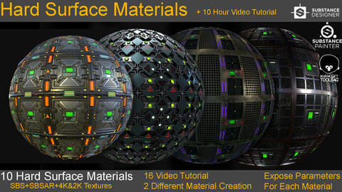 10 Hard Surface Material + 10 Hours Video Tutorial