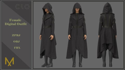 Female Outfit - Coat and Boots- Marvelous Designer and CLo3d Projects + OBJ+ FBX