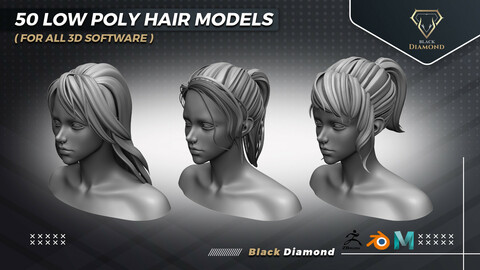 50 Low Poly Hair Models ( %60 OFF)