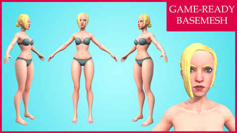 Brianna: Cartoon Basemesh Female Character- Rigged