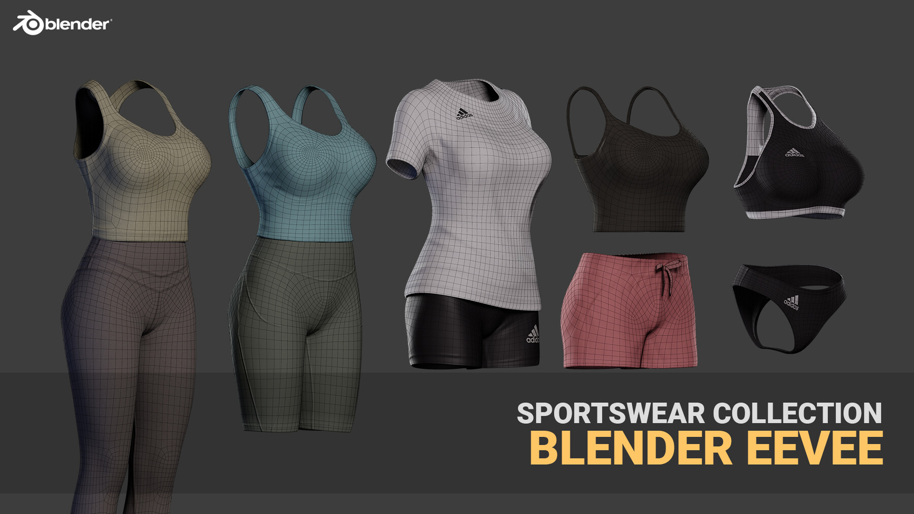 Female Sportswear gym clothing PBR Pack of 3 | 3D Model Collection