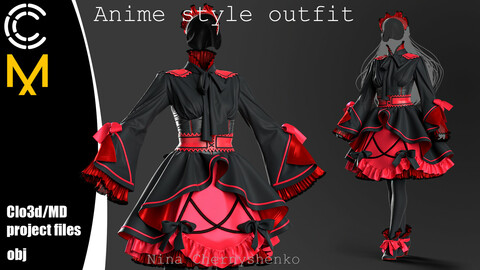 Anime style outfit. Marvelous Designer/Clo3d project + OBJ.