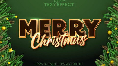 Merry christmas text, gold color style editable text effect