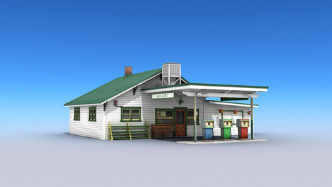 Gas Station With Grocery Low-poly 3D model