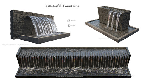 Waterfall fountains wide rock panel