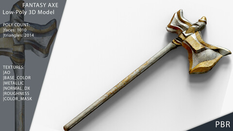 Fantasy Battle Axe Game Ready Low Poly  3D Model