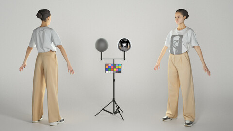 Young woman in beige trousers ready for animation 309