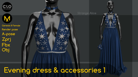 Evening dress & accessories 1. Clo3d, Marvelous Designer projects.