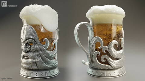 Odin shaped silver cup holder PBR Game-ready Low-poly 3D model