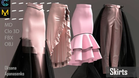 Skirts. Clo 3D/MD project + OBJ, FBX files