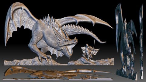 Dragon and Knight bas-relief - low relief for CNC router or 3D printer