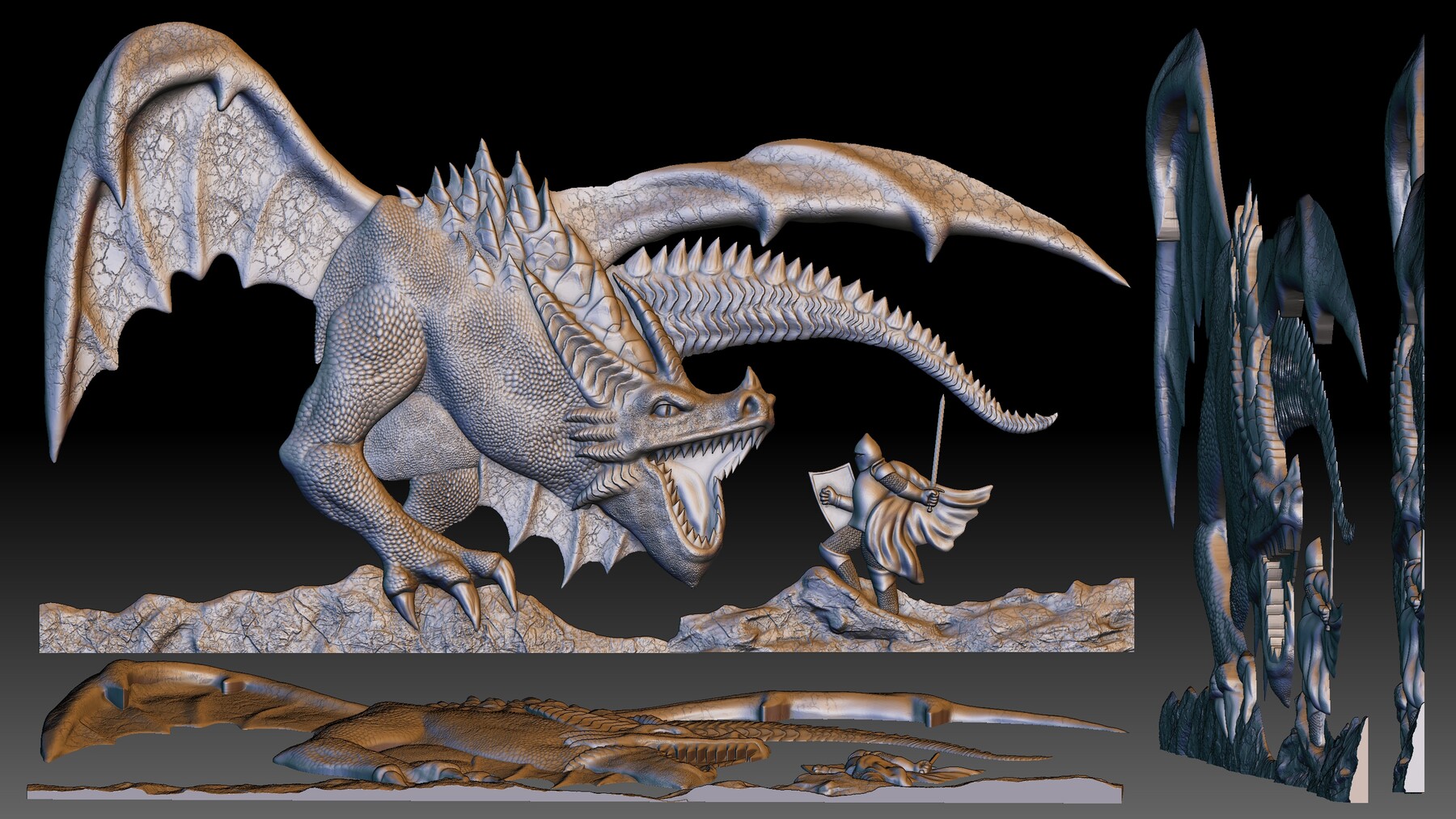 ArtStation - Dragon and Knight bas-relief - low relief for CNC router ...