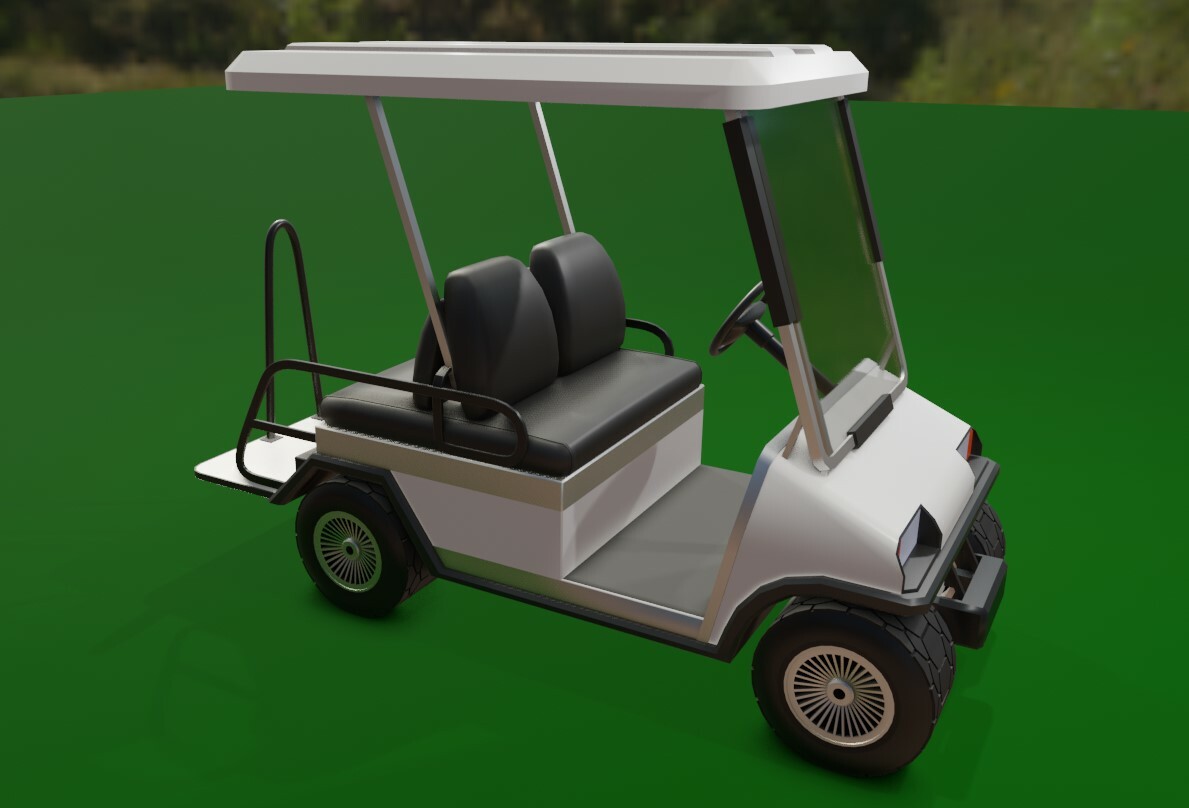 Vetor 3d do conceito de competição de esporte e jogo de carrinho de golfe