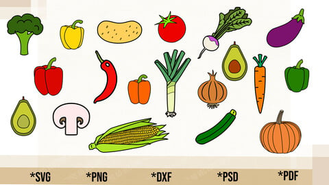 Vegetable Bundle SVG, Vegetable Bundle Cricut Cut File, Vegetable Bundle PNG Printable, pdf, dxf, Vegetable Bundle Digital Download