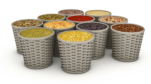 Baskets of dried legumes 3D model