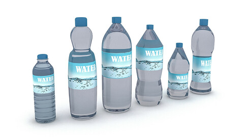 3D assortment of water bottles